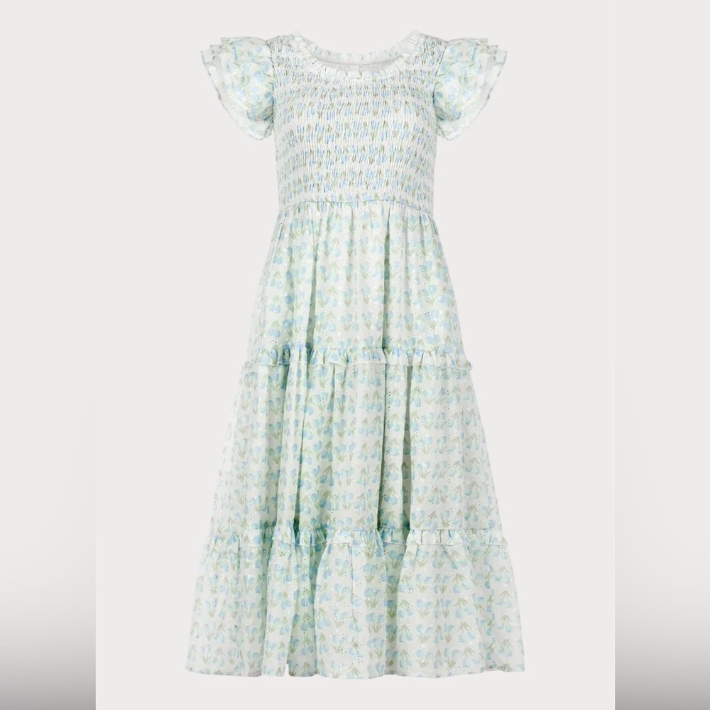 JessaKae Pastel Floral Smocked Maxi Dress in Mint and Light Blue